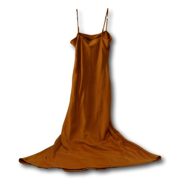 House of Harlow 1960 Mustard Satin Slip Midi Dress Cowl Neck Size: M NWT - Picture 2 of 4